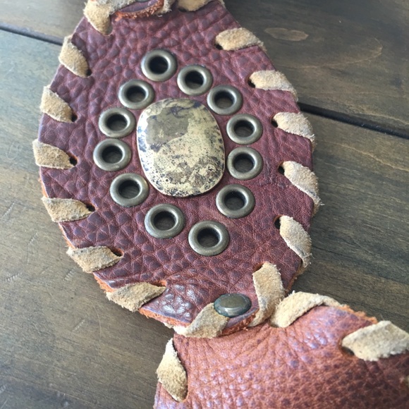 Vintage Boho leather and metal belt - Picture 6 of 11